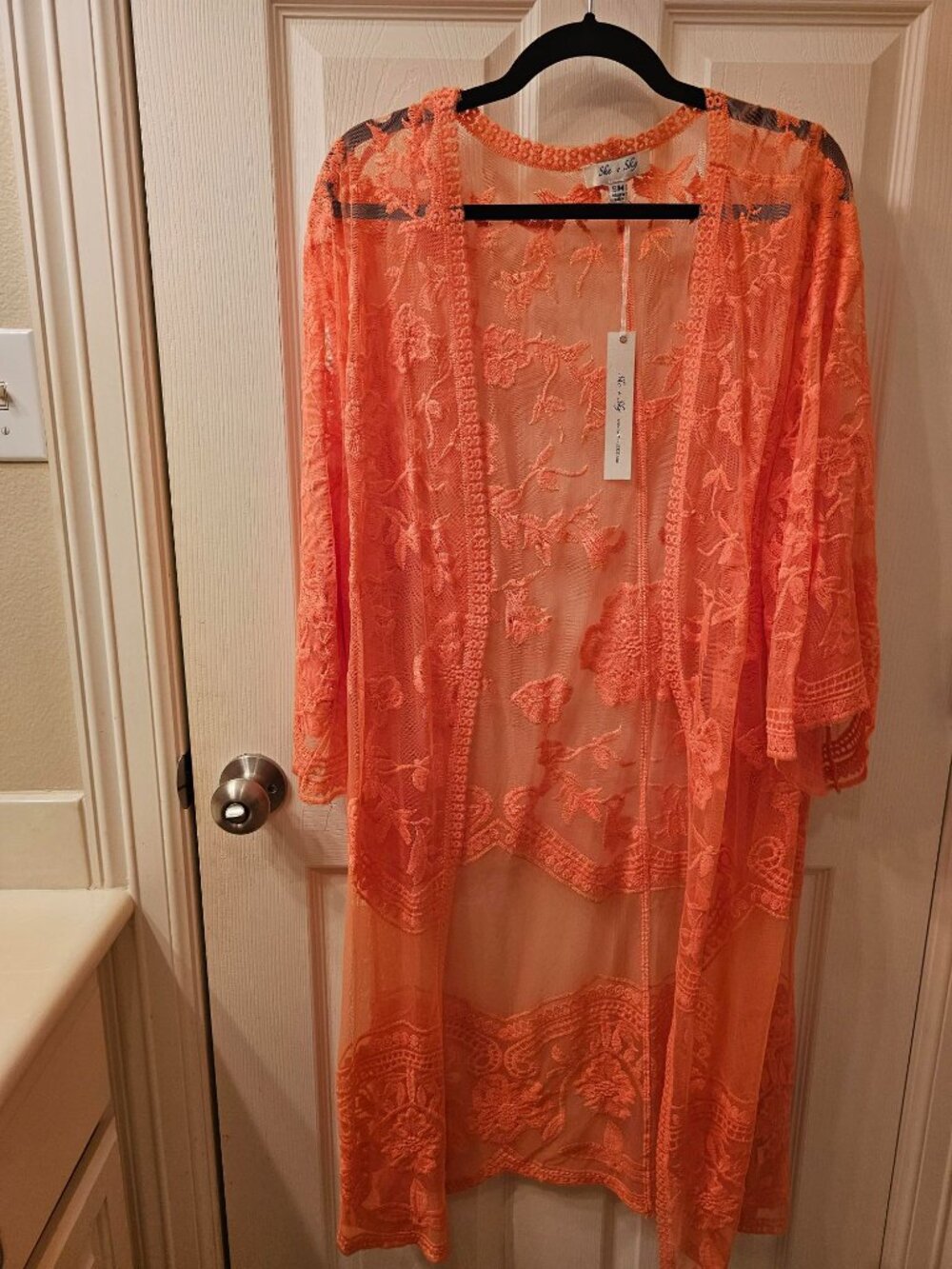 NWT She+Sky Neon Orange Lace S/M Duster